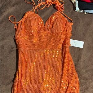 Sparkling Orange Sequin Dress